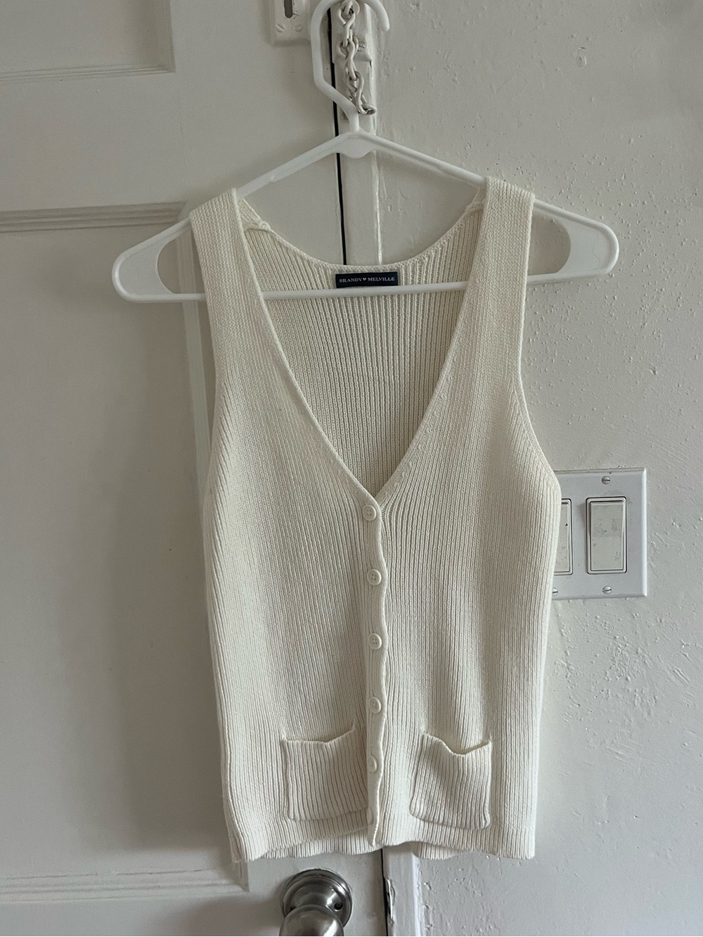 brandy melville Rib-Knit Ivory Button-Front Sweater Vest